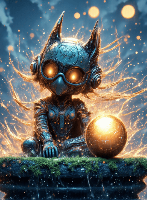 robot, cat, orb