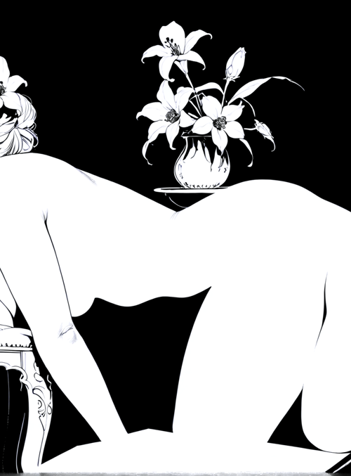woman, chair, flowers, vase, basket