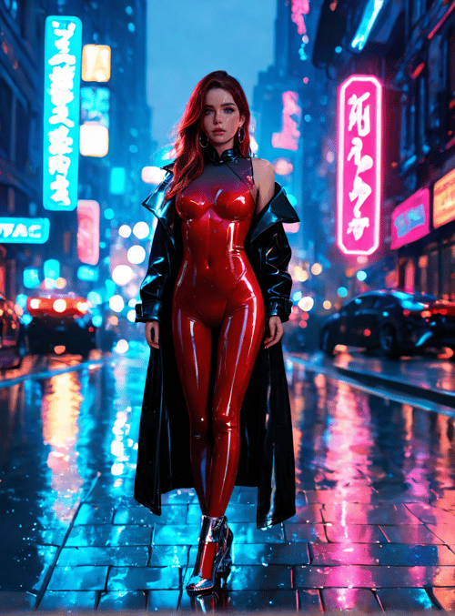 woman, neon, city