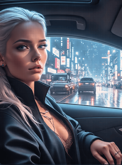 woman, driver, car, city, street
