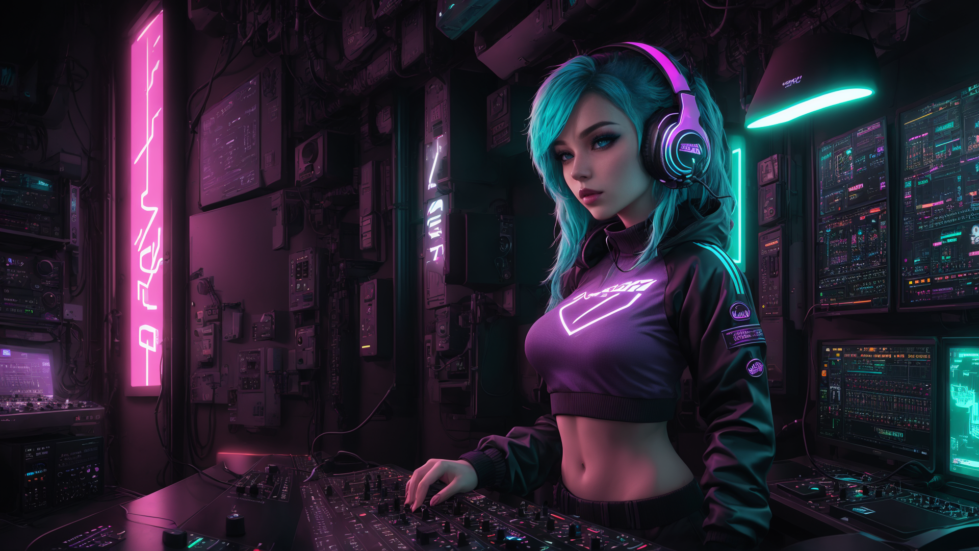 AI generated wallpaper featuring dj, cyberpunk, neon