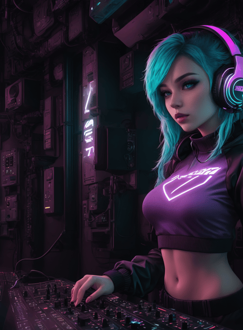 dj, cyberpunk, neon