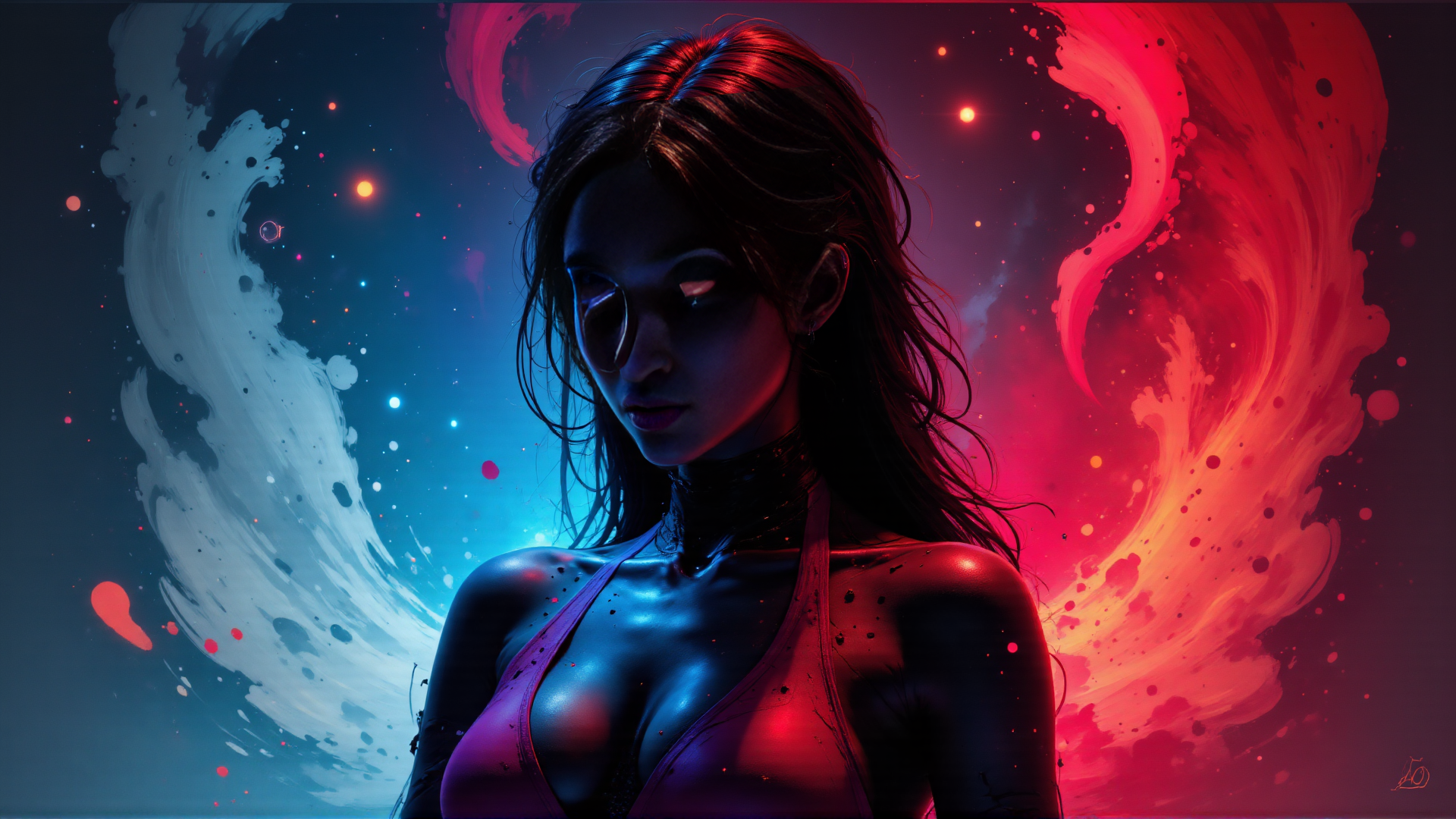 AI generated wallpaper featuring woman, feminine, neon