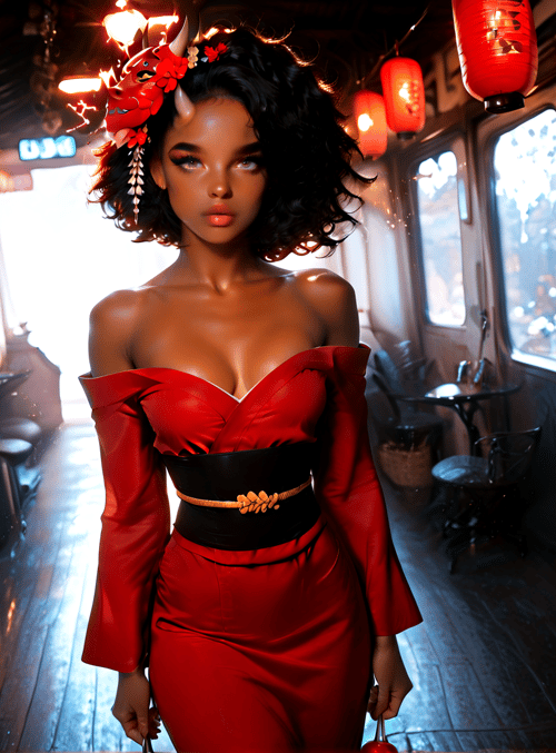 woman, devil, dress, train, lantern, art, mask, poster, hair, horn