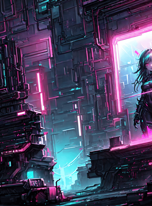 cyberpunk, woman, neon, cityscape, futuristic, tech