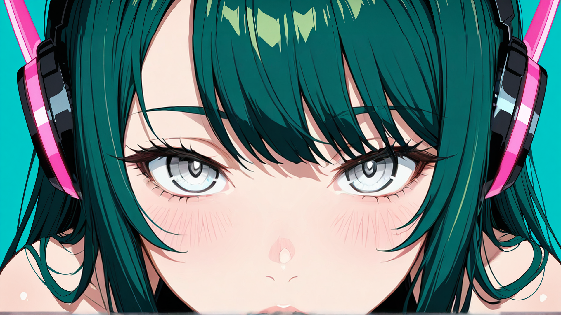 AI generated wallpaper featuring anime girl, headphones, hair, eyes