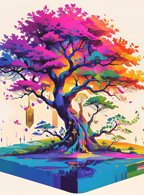 tree, landscape, art, nature, colorful