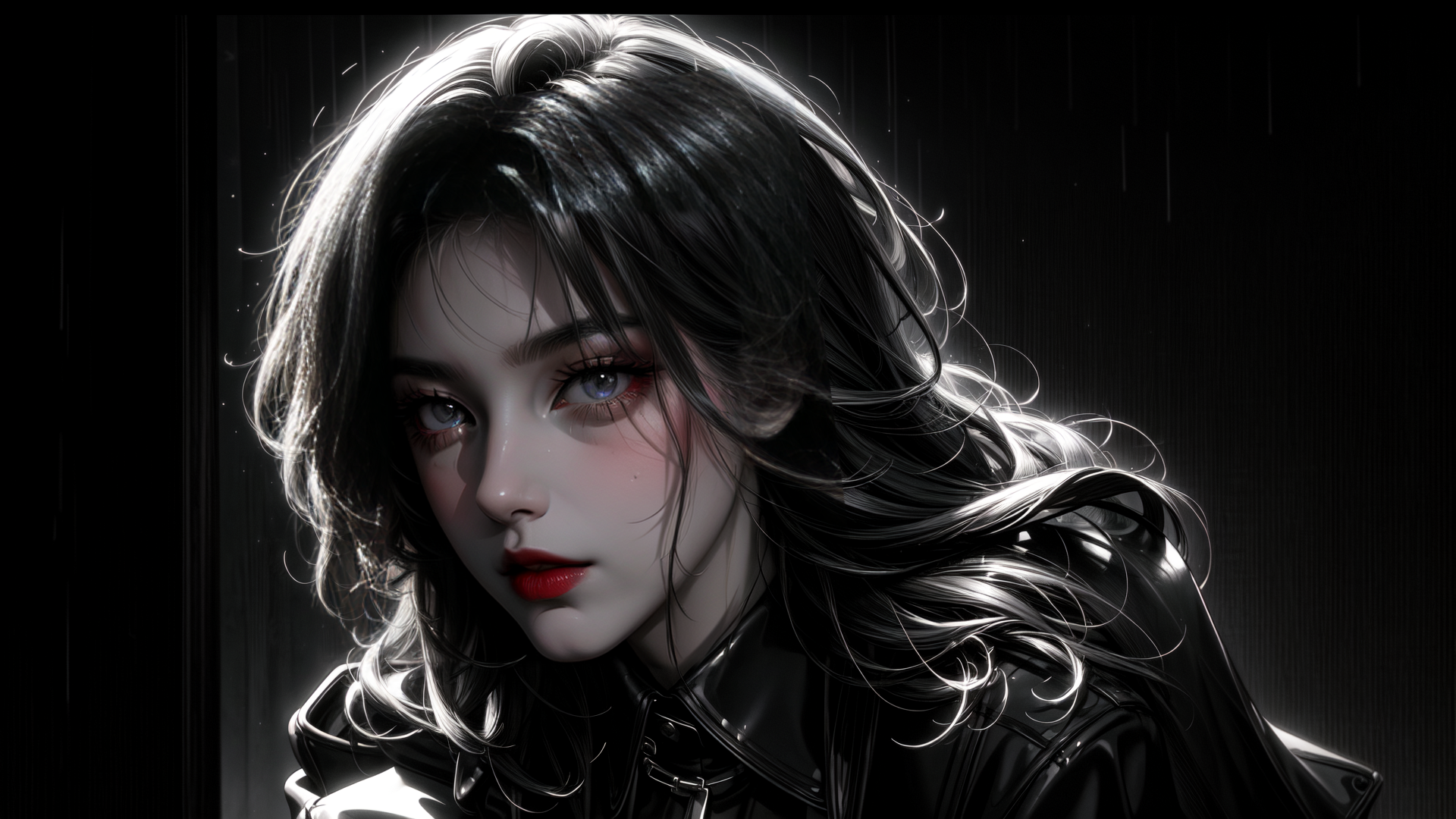 AI generated wallpaper featuring woman, hair, jacket