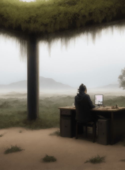 person, desk, computer