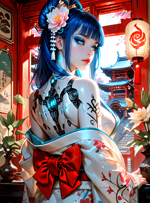 cybernetic, geisha, robot, anime, character, fashion