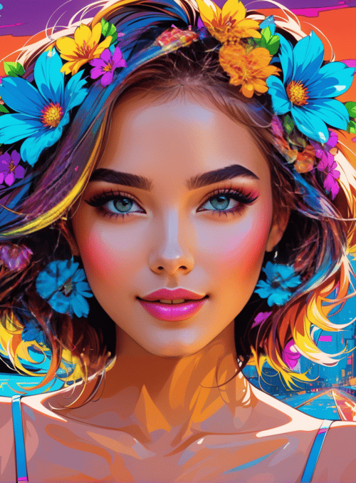woman, flowers, city