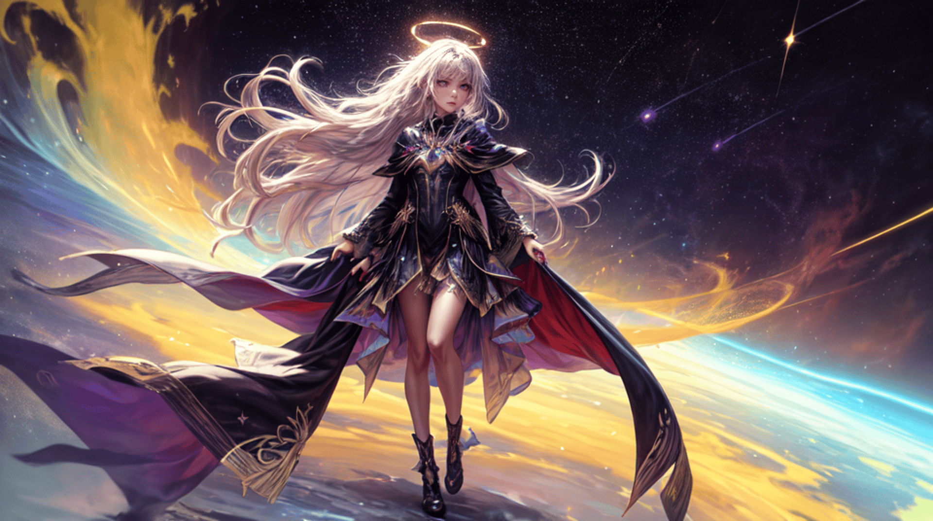 AI generated wallpaper featuring angel, woman, cosmic