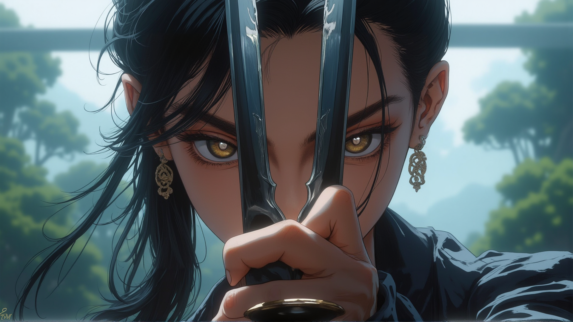 AI generated wallpaper featuring woman, sword
