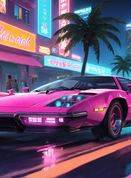 car, city, neon