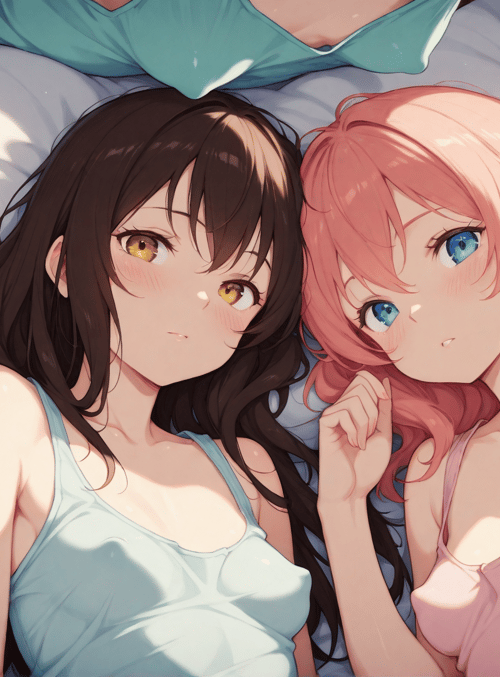 girls, anime, bed
