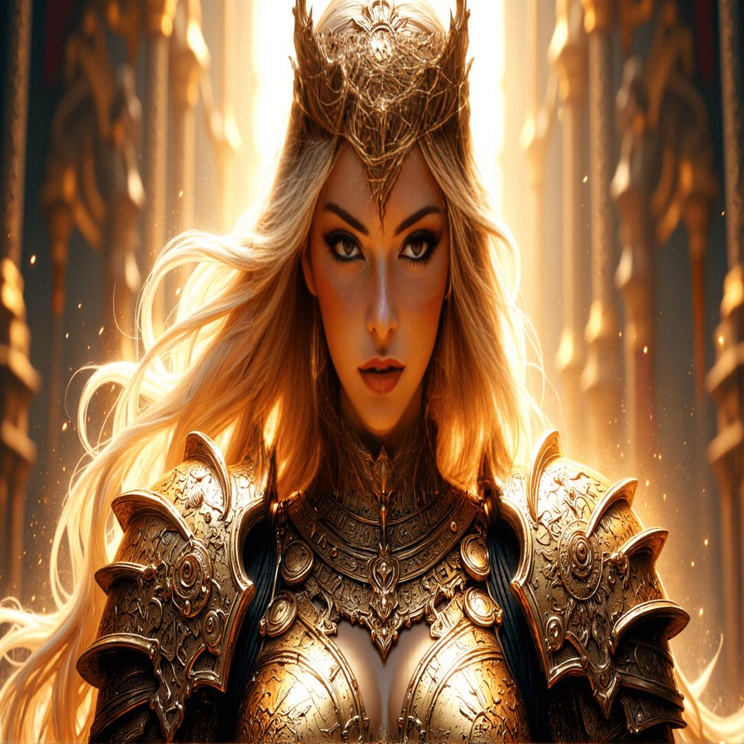 AI generated wallpaper featuring queen, armor, crown