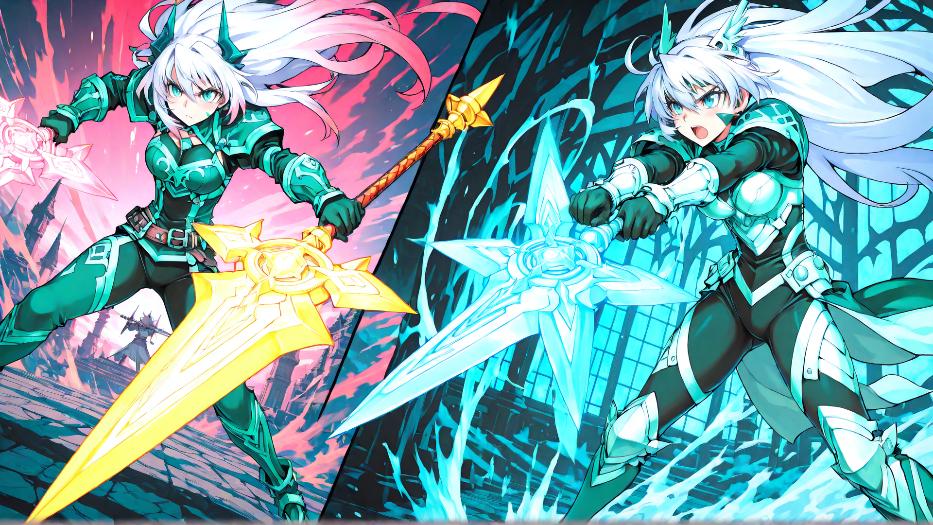 AI generated wallpaper featuring anime girl, sword, armor