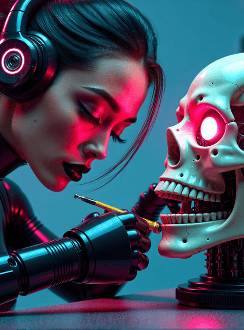 cyborg, robotic skull, artist