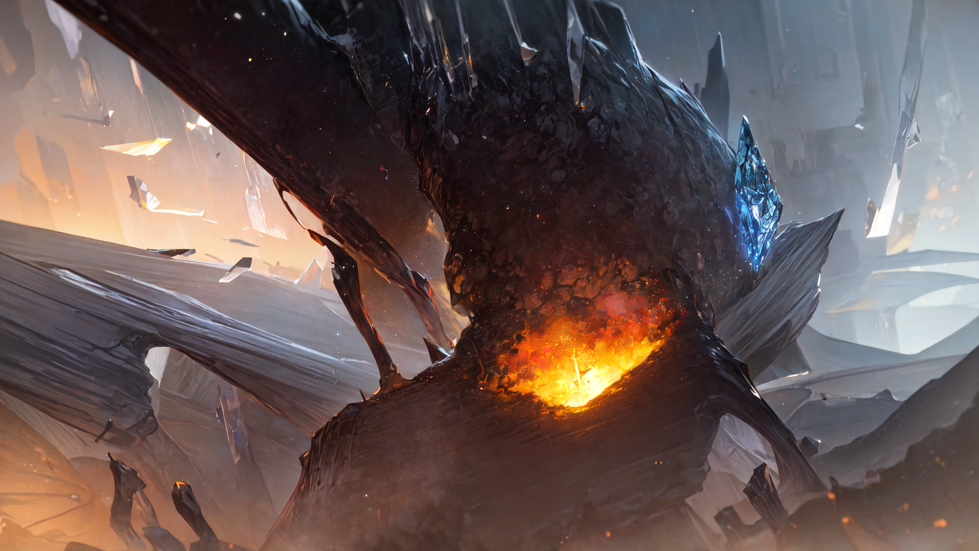 AI generated wallpaper featuring dragon, crystal, ruins