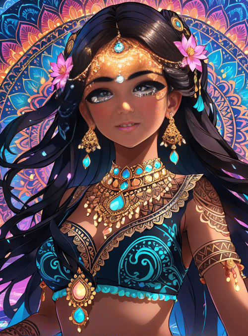 woman, mandala, cityscape
