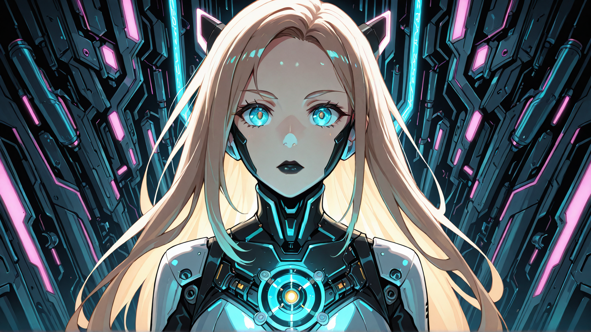 AI generated wallpaper featuring cyborg, female, robot, anime