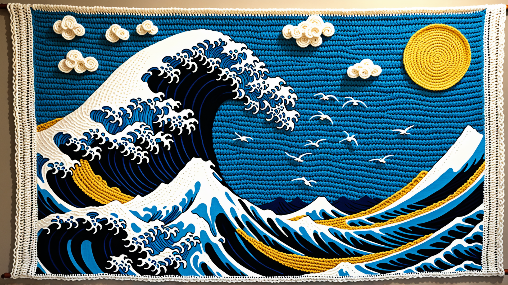 AI generated wallpaper featuring wave, sun, cloud