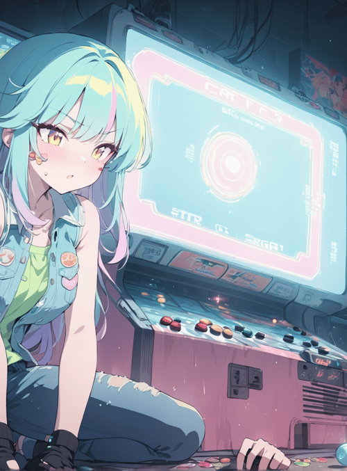 girl, arcade, gaming