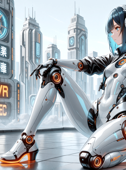 robot, cyberpunk, anime, character, cityscape