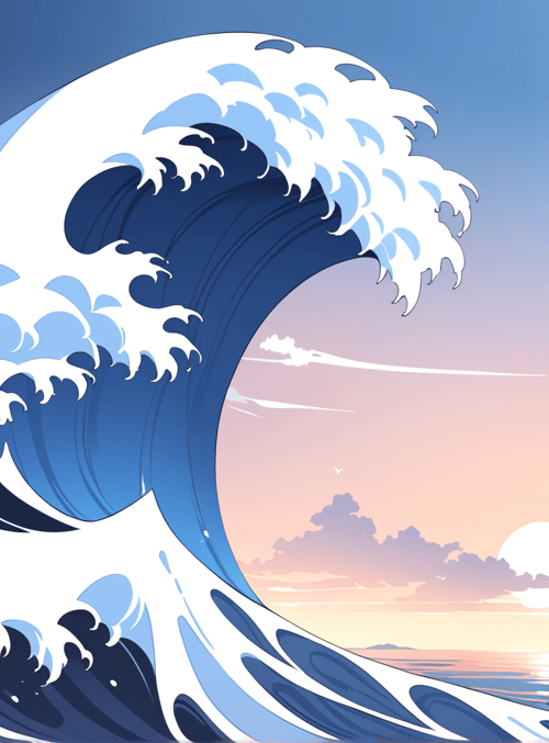 wave, boat, pagoda