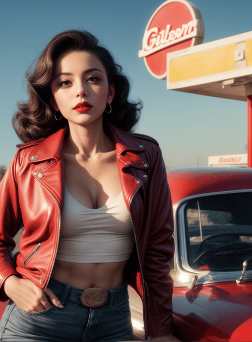 woman, car, gas station