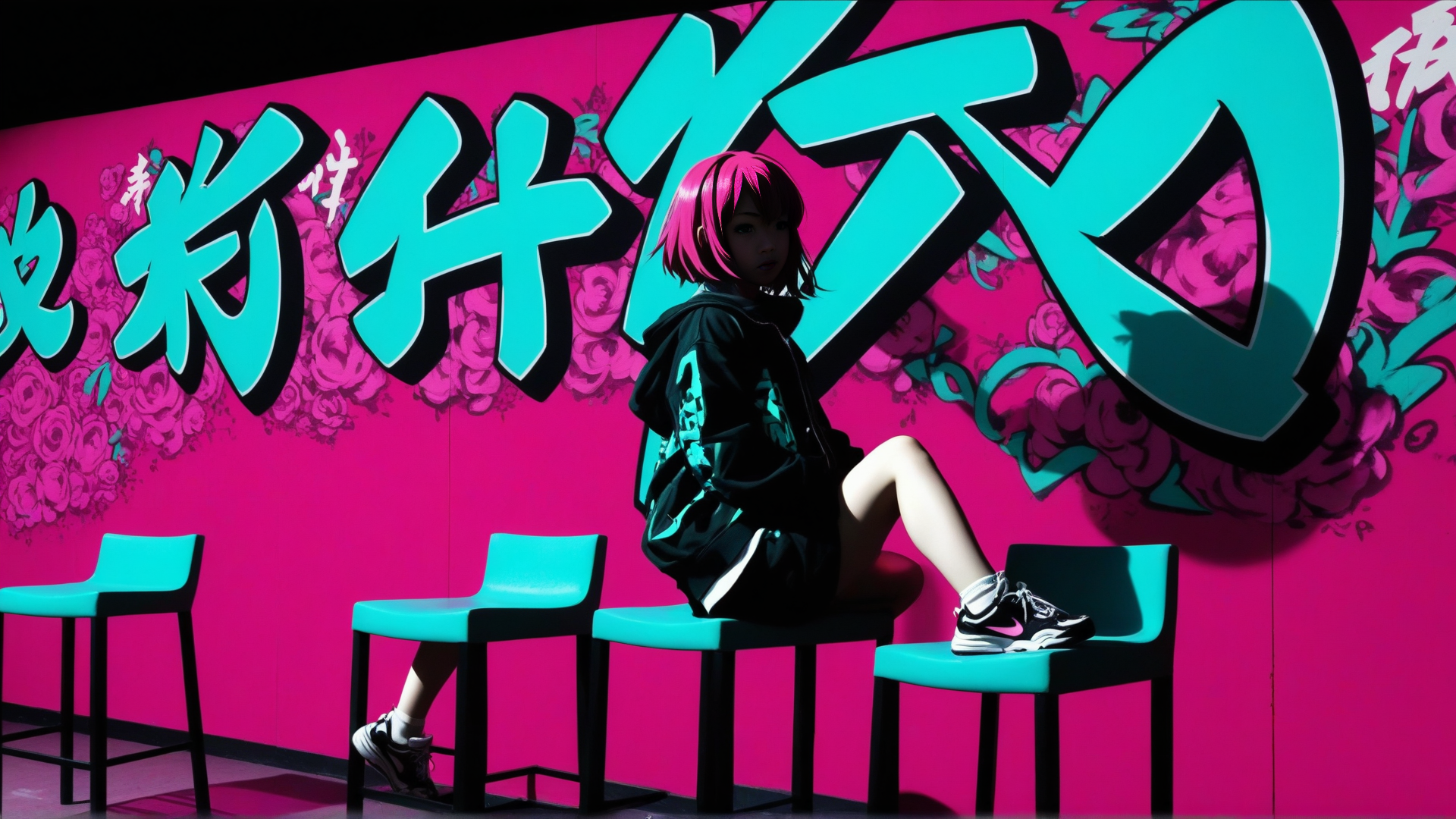 AI generated wallpaper featuring person, chairs, wall