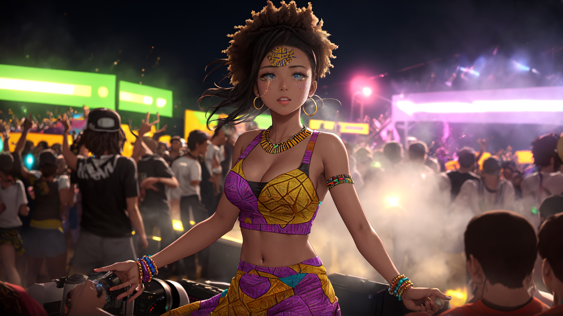 AI generated wallpaper featuring woman, party, crowd