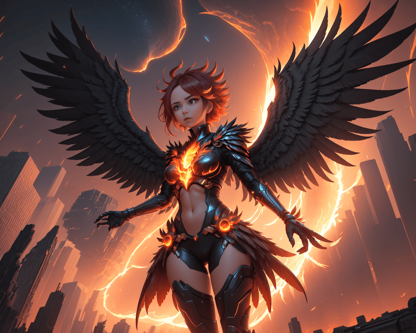 AI generated wallpaper featuring angel, warrior, femme