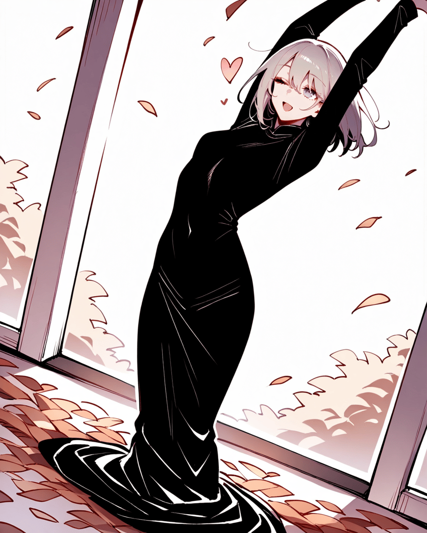 AI generated wallpaper featuring anime girl, black dress, falling leaves