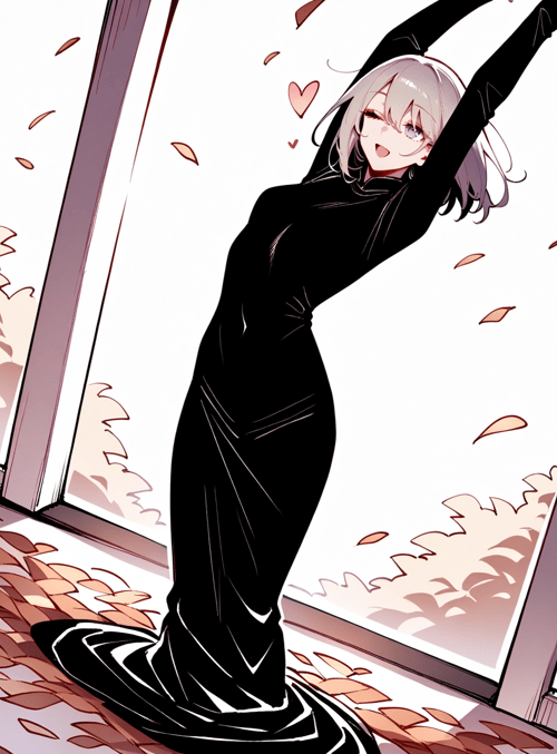anime girl, black dress, falling leaves