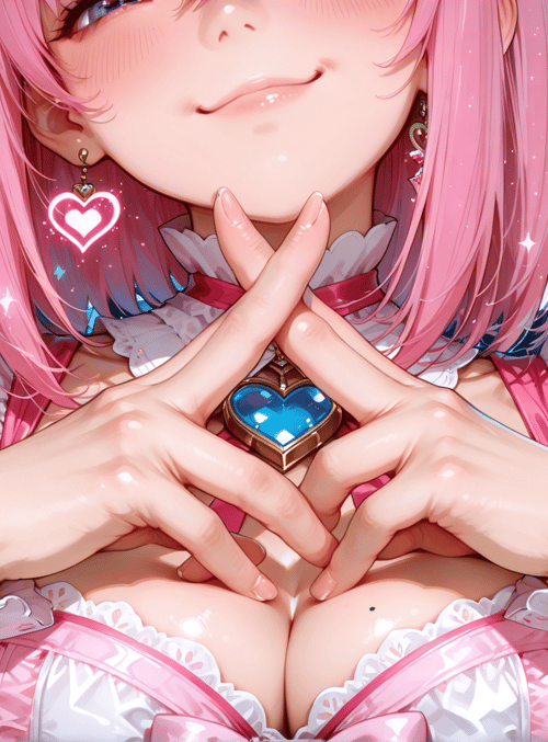 anime girl, pink hair, heart, bow, lady, maid outfit