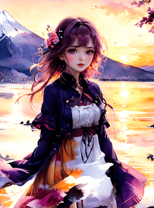 girl, mountain, lake