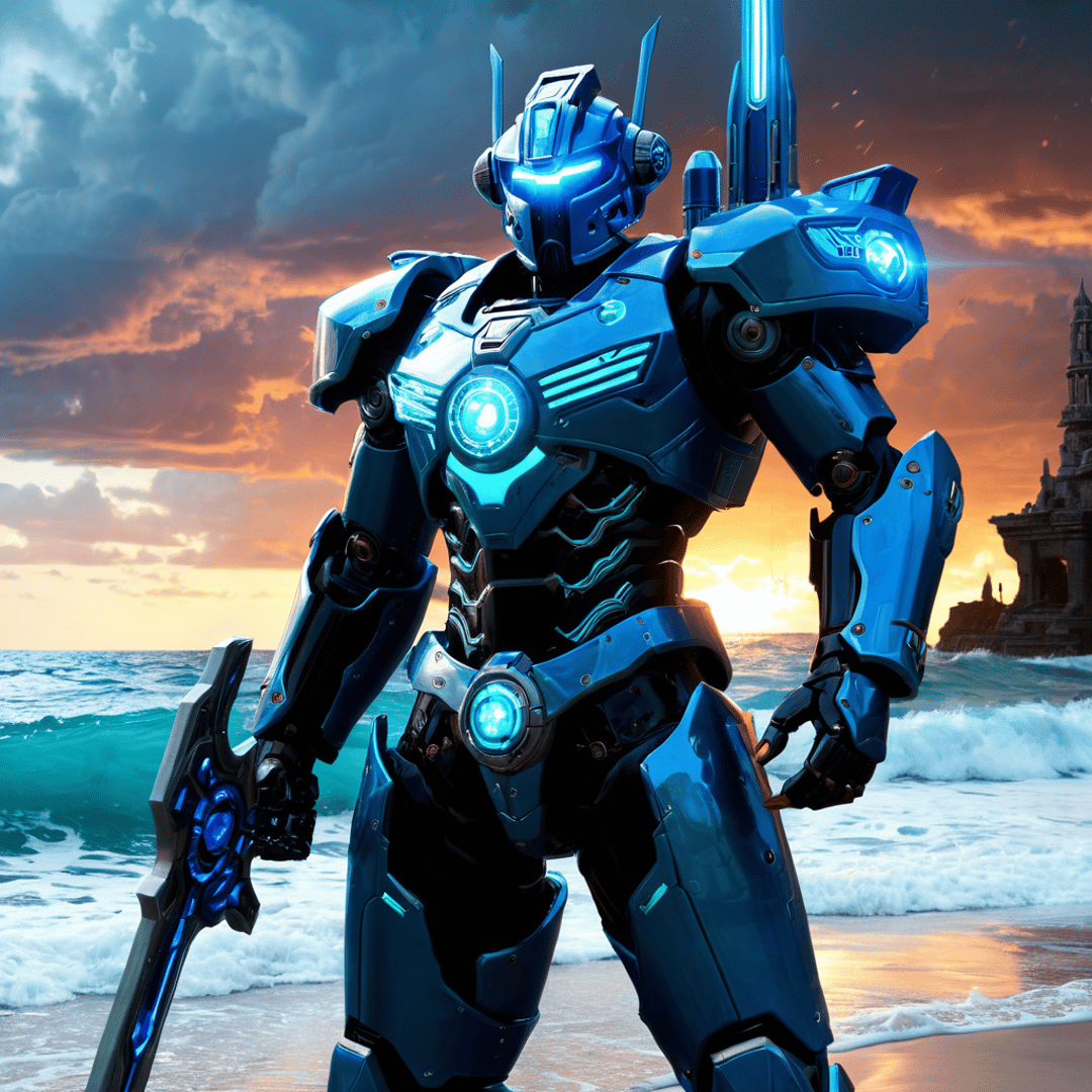 AI generated wallpaper featuring robot, armor, sword