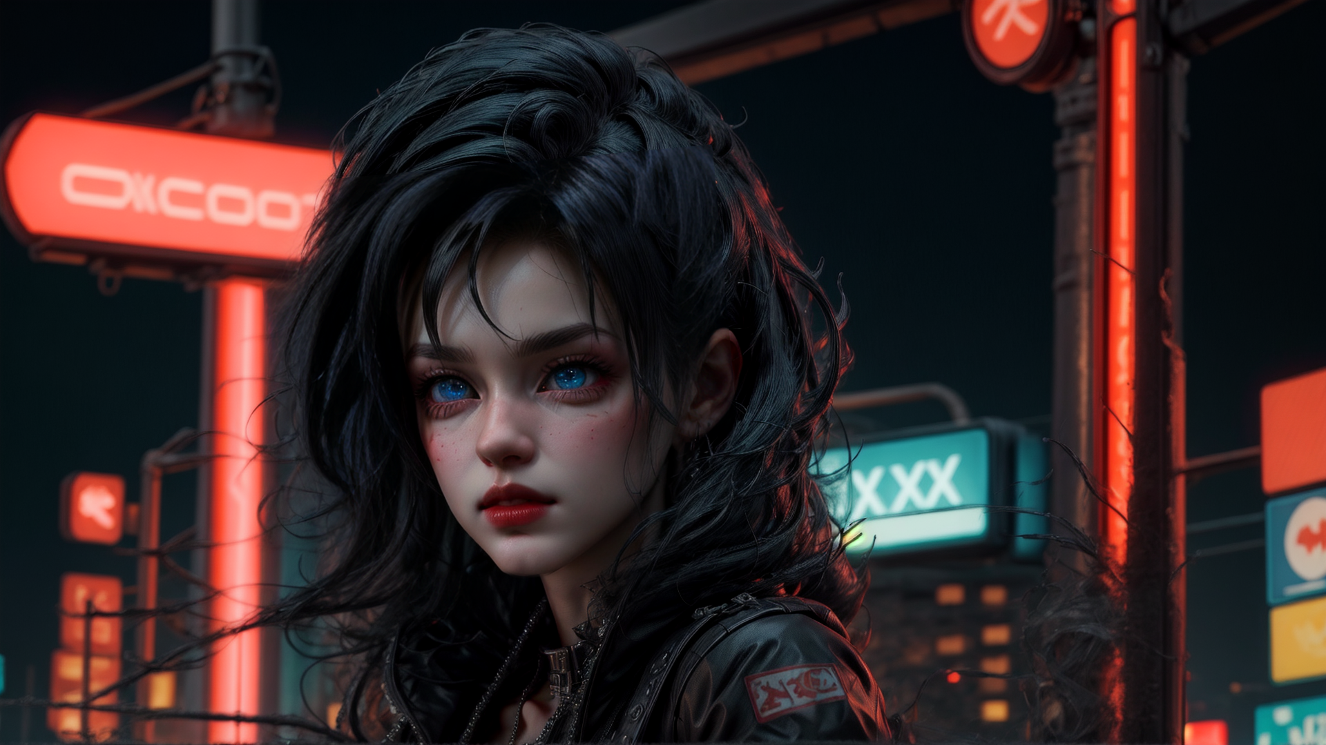 AI generated wallpaper featuring woman, neon, city
