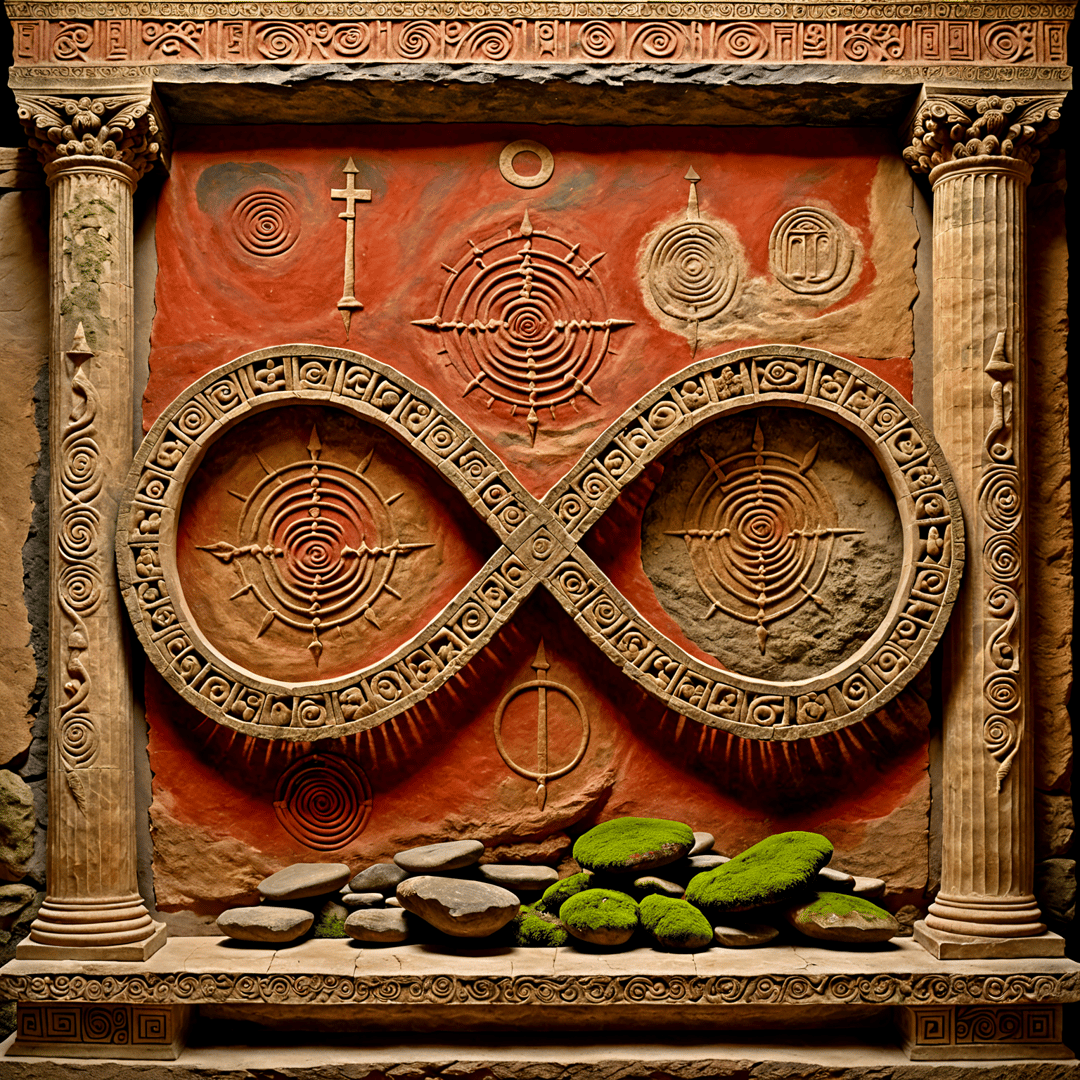 AI generated wallpaper featuring ancient symbol, stone carving, mosaic