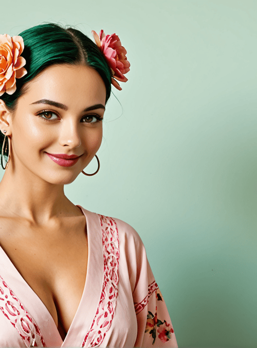 woman, flowers, hair, dress