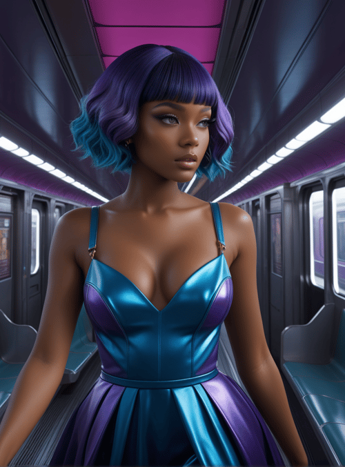 woman, train, subway, dress