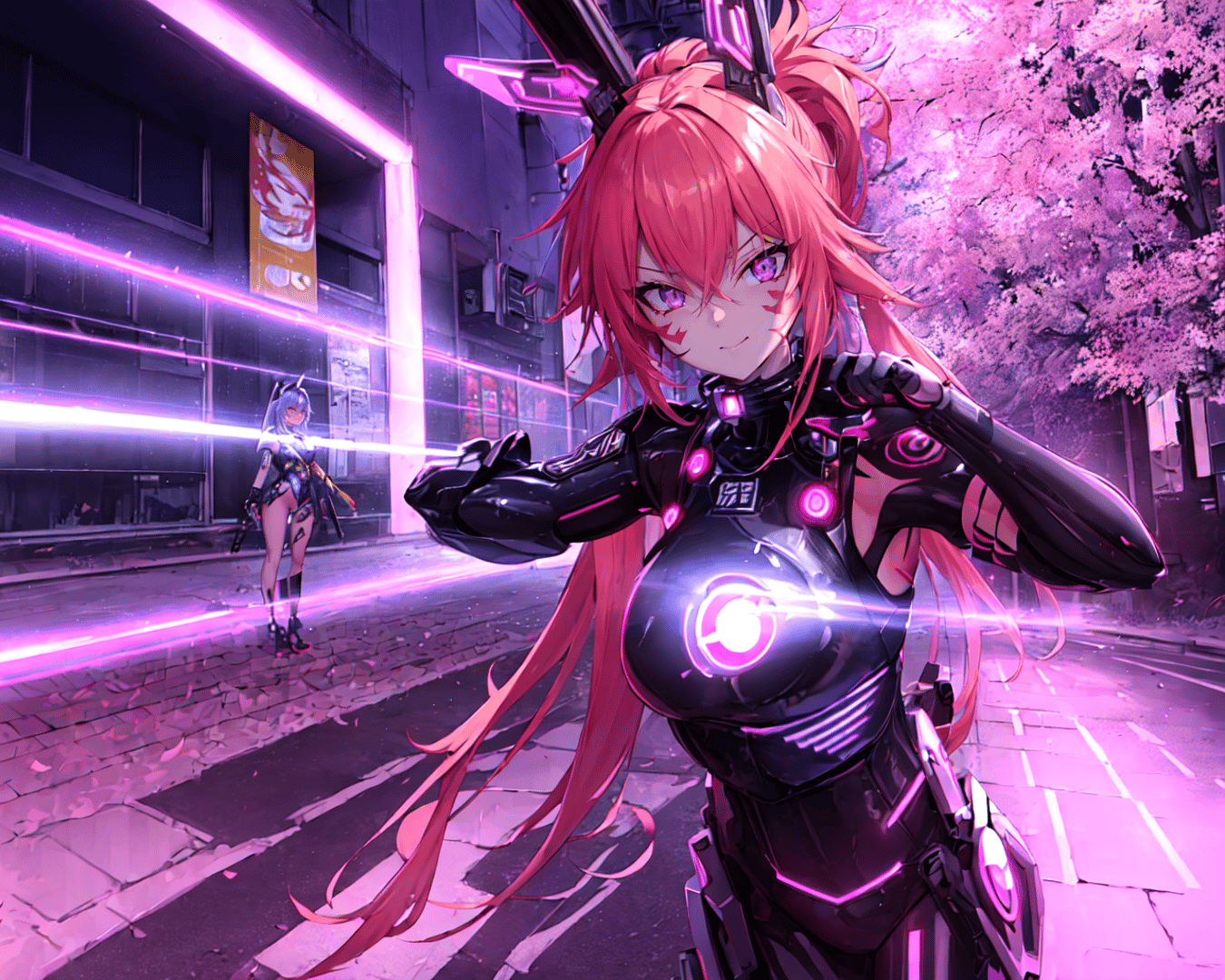 AI generated wallpaper featuring cyberpunk girl, anime character