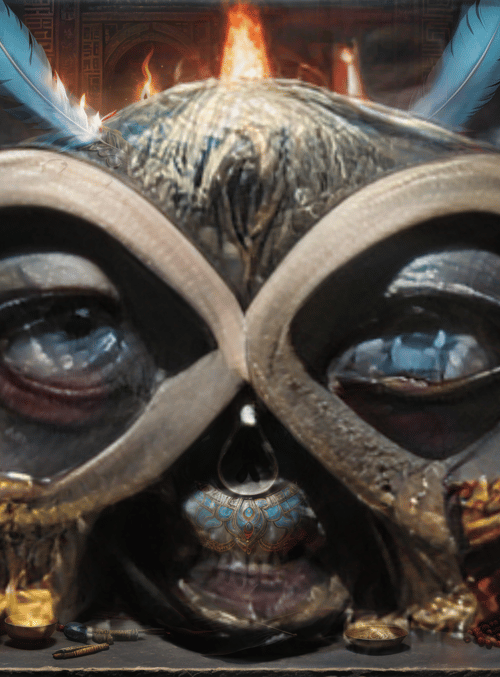 owl, mask, candles
