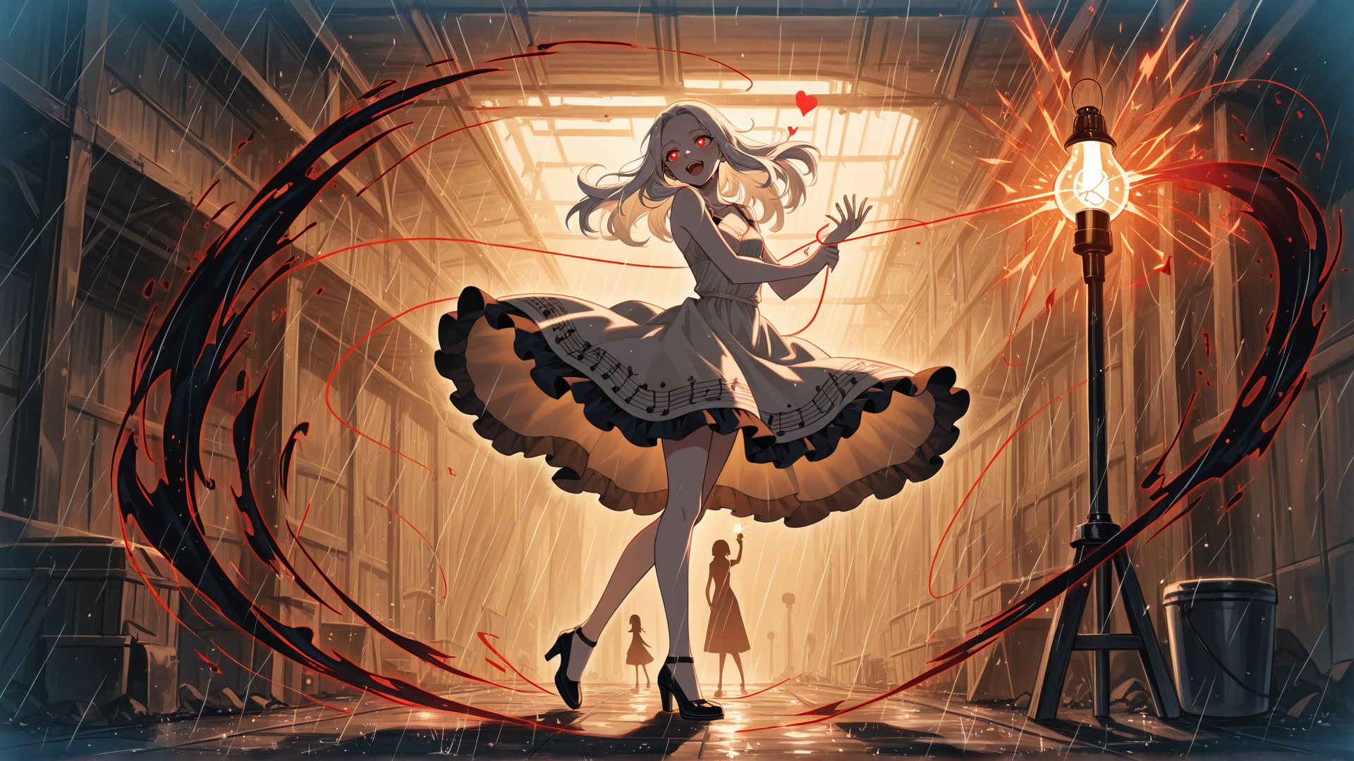 AI generated wallpaper featuring girl, music, lamp