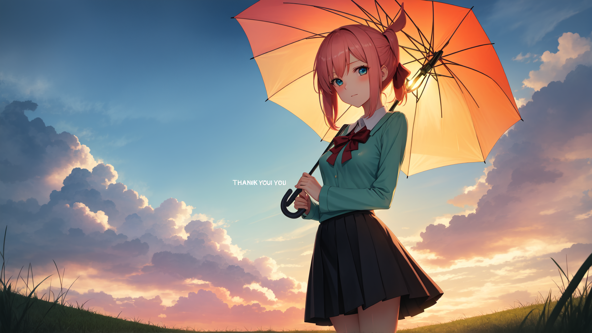 AI generated wallpaper featuring girl, umbrella, sky