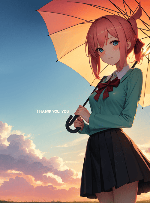 girl, umbrella, sky