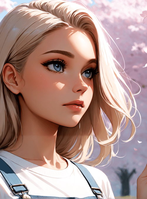girl, cherry blossoms, branch