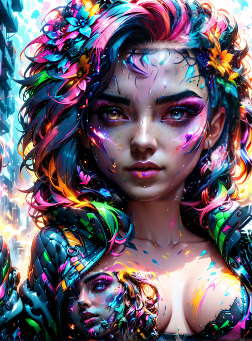 woman, cyberpunk, flowers