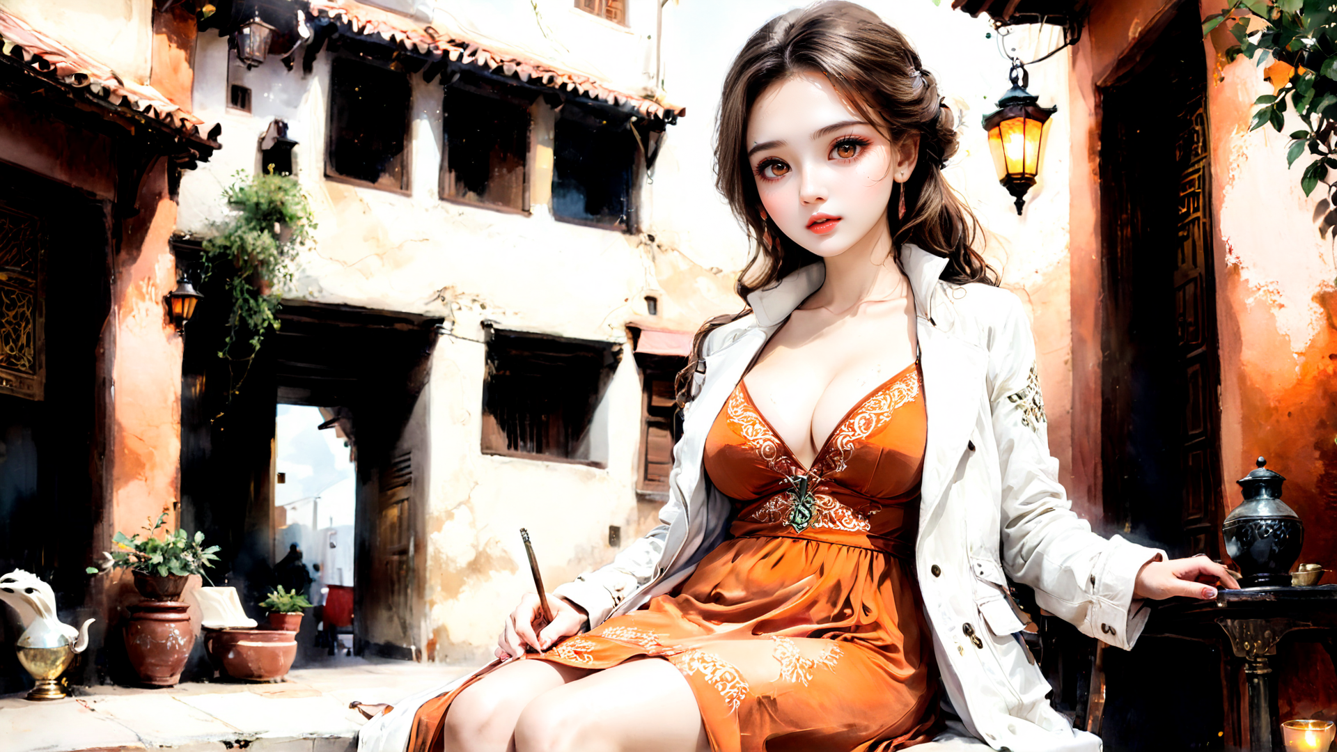 AI generated wallpaper featuring woman, aladdin, street